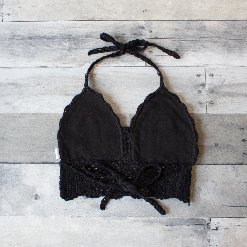 Boho Halter Crochet Crop Wine Bralette Swim Top - Picture 5 of 5
